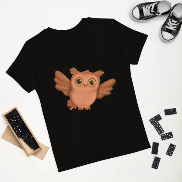 Baby Owl Organic Cotton Kids T-shirt black