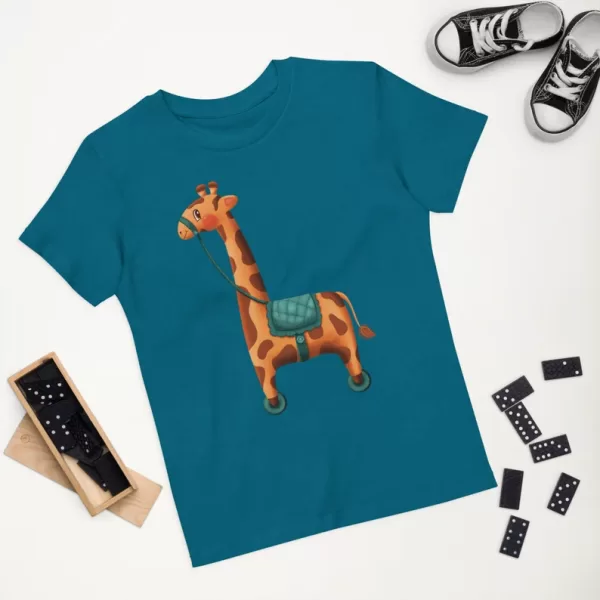 Cute Baby Giraffe Organic Cotton Kids T-shirt blue