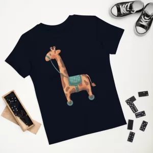 Cute Baby Giraffe Organic Cotton Kids T-shirt navy