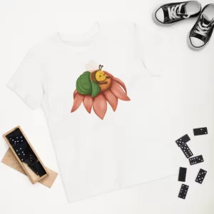 Cute Little Bee on the Flower Organic Cotton Kids T-shirt white
