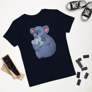 Cute Mama Koala Organic Cotton Kids T-shirt navy